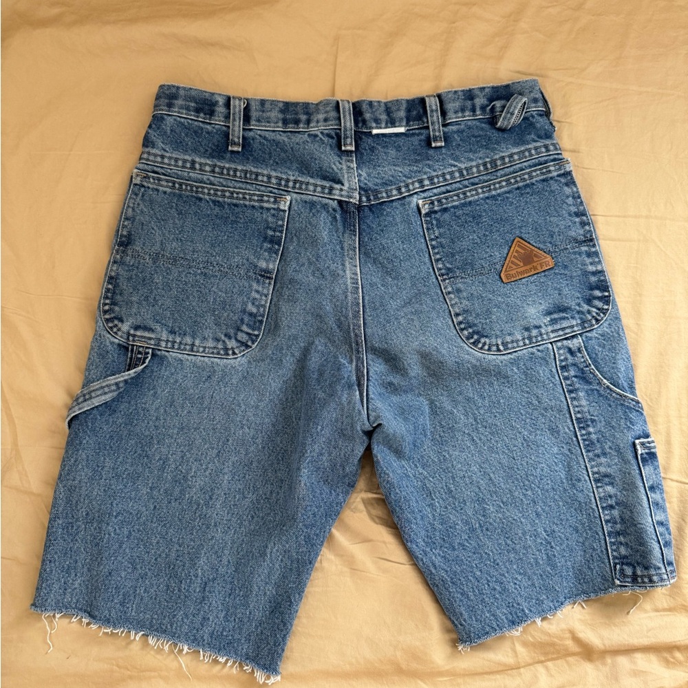 Carpenter Jean Shorts with Frayed Hem and Relaxed Fit